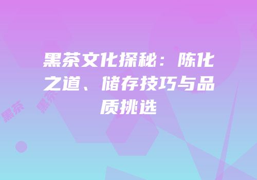 黑茶文化探秘：陈化之道、储存技巧与品质挑选