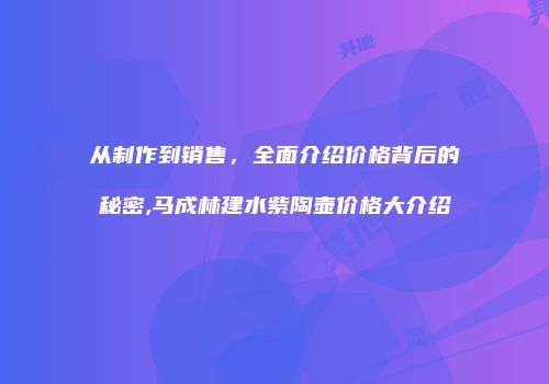 从制作到销售，全面介绍价格背后的秘密,马成林建水紫陶壶价格大介绍