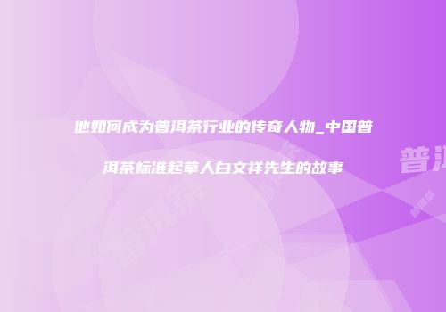 他如何成为普洱茶行业的传奇人物_中国普洱茶标准起草人白文祥先生的故事