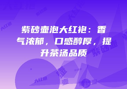 紫砂壶泡大红袍：香气浓郁，口感醇厚，提升茶汤品质
