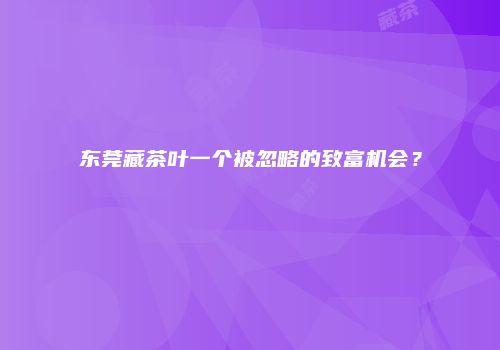 东莞藏茶叶一个被忽略的致富机会？