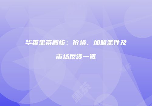 华莱黑茶解析：价格、加盟条件及市场反馈一览