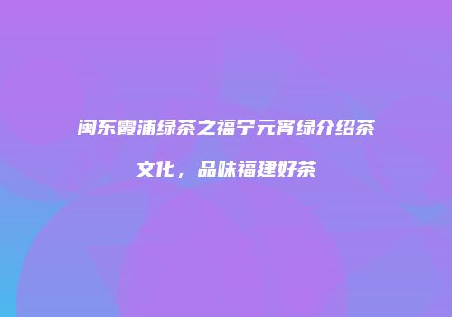 闽东霞浦绿茶之福宁元宵绿介绍茶文化，品味福建好茶