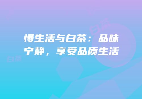 慢生活与白茶：品味宁静，享受品质生活