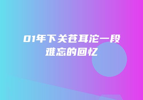 01年下关苍耳沱一段难忘的回忆