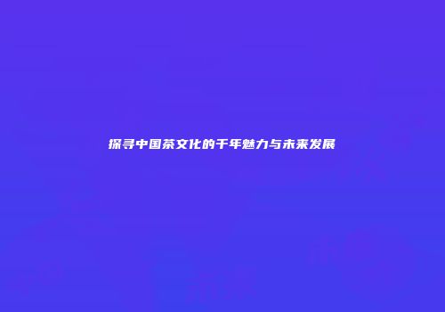 探寻中国茶文化的千年魅力与未来发展