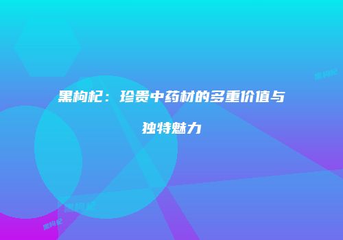 黑枸杞：珍贵中药材的多重价值与独特魅力