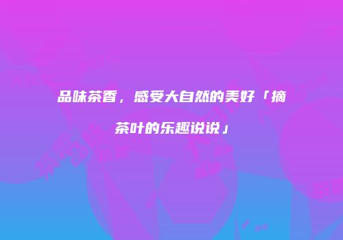 品味茶香，感受大自然的美好「摘茶叶的乐趣说说」