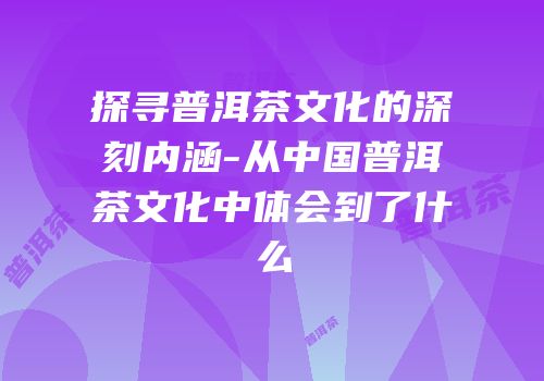 探寻普洱茶文化的深刻内涵-从中国普洱茶文化中体会到了什么