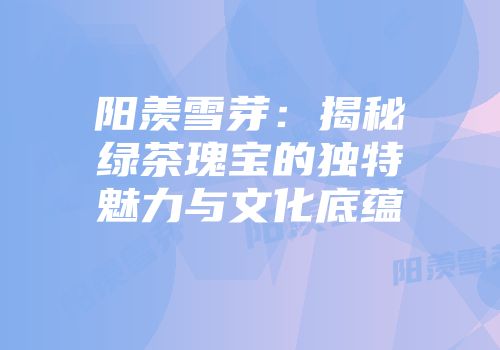 阳羡雪芽：揭秘绿茶瑰宝的独特魅力与文化底蕴