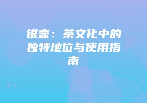 银壶：茶文化中的独特地位与使用指南