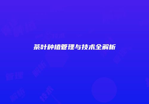 茶叶种植管理与技术全解析