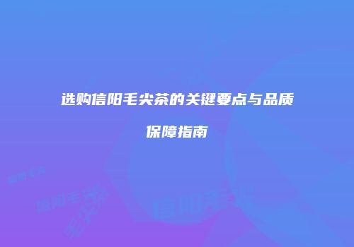 选购信阳毛尖茶的关键要点与品质保障指南