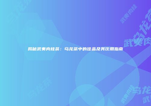 揭秘武夷肉桂茶：乌龙茶中的佳品及其饮用指南