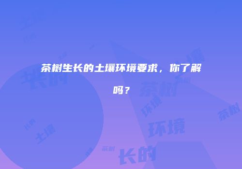 茶树生长的土壤环境要求，你了解吗？
