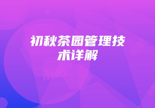 初秋茶园管理技术详解