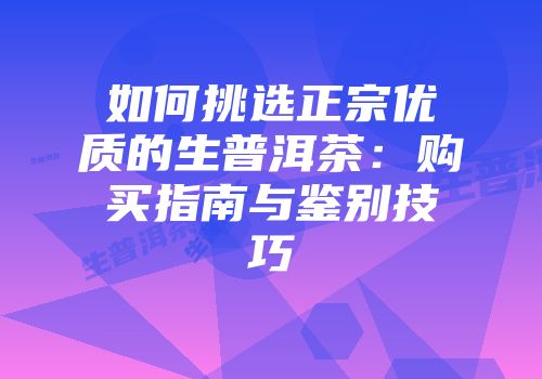 如何挑选正宗优质的生普洱茶：购买指南与鉴别技巧