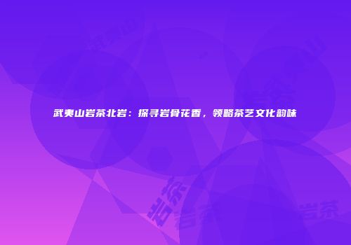 武夷山岩茶北岩：探寻岩骨花香，领略茶艺文化韵味
