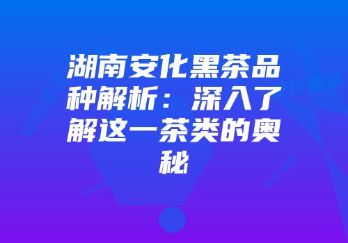 湖南安化黑茶品种解析：深入了解这一茶类的奥秘