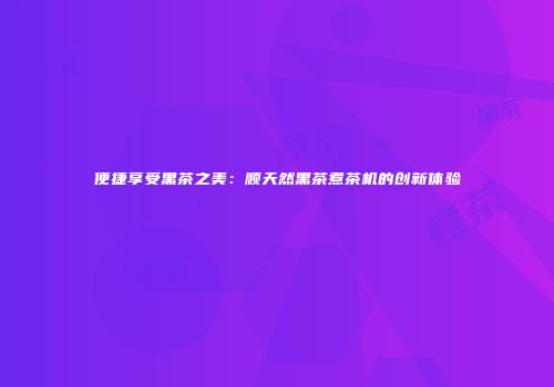 便捷享受黑茶之美：顺天然黑茶煮茶机的创新体验