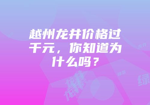 越州龙井价格过千元，你知道为什么吗？