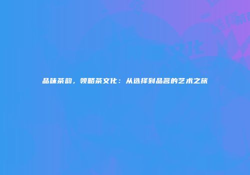 品味茶韵，领略茶文化：从选择到品茗的艺术之旅