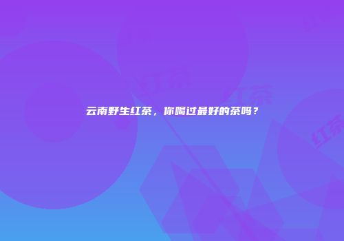 云南野生红茶，你喝过最好的茶吗？