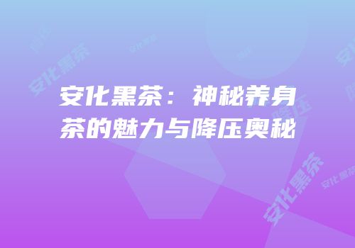 安化黑茶：神秘养身茶的魅力与降压奥秘