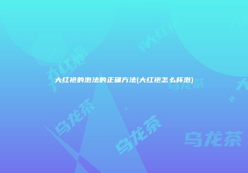 大红袍的泡法的正确方法(大红袍怎么杯泡)