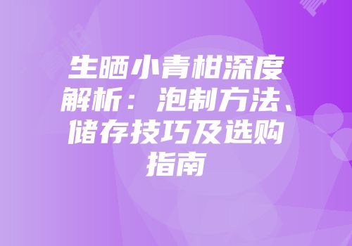 生晒小青柑深度解析：泡制方法、储存技巧及选购指南