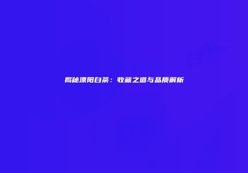 揭秘溧阳白茶：收藏之道与品质解析