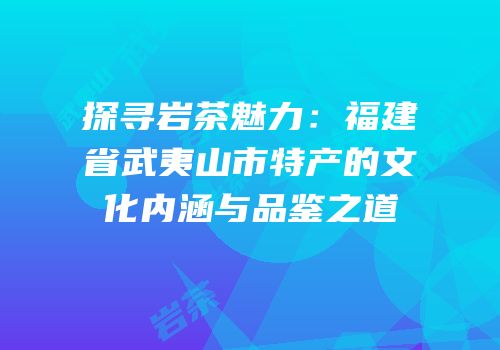 探寻岩茶魅力：福建省武夷山市特产的文化内涵与品鉴之道