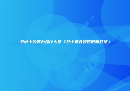 茶叶中的茅台是什么茶「茶中茅台酱香低碳红茶」