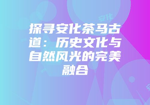 探寻安化茶马古道：历史文化与自然风光的完美融合