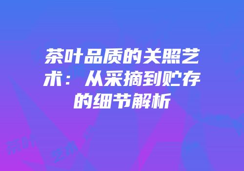 茶叶品质的关照艺术：从采摘到贮存的细节解析