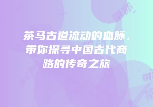 茶马古道流动的血脉，带你探寻中国古代商路的传奇之旅