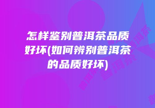 怎样鉴别普洱茶品质好坏(如何辨别普洱茶的品质好坏)
