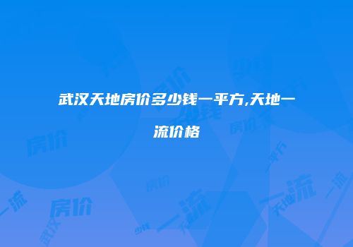 武汉天地房价多少钱一平方,天地一流价格