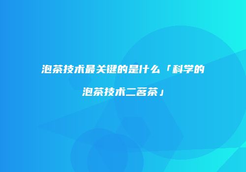 泡茶技术最关键的是什么「科学的泡茶技术二茗茶」