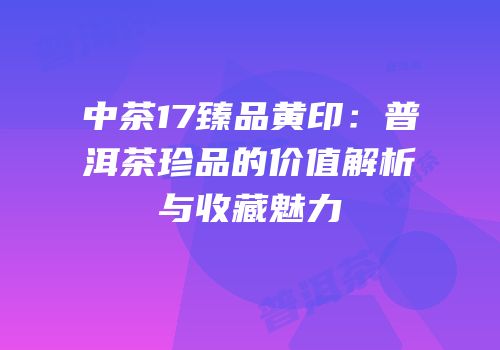 中茶17臻品黄印：普洱茶珍品的价值解析与收藏魅力