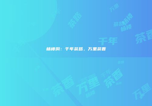 杨楼洞：千年茶路，万里茶香