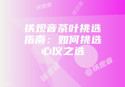 铁观音茶叶挑选指南：如何挑选心仪之选