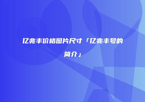 亿兆丰价格图片尺寸「亿兆丰号的简介」