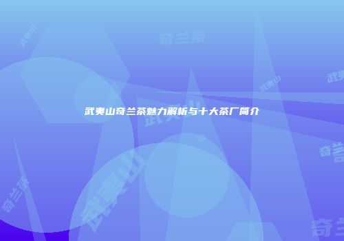 武夷山奇兰茶魅力解析与十大茶厂简介