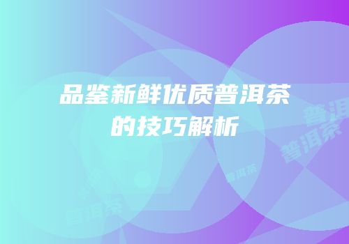 品鉴新鲜优质普洱茶的技巧解析