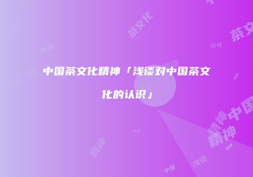 中国茶文化精神「浅谈对中国茶文化的认识」