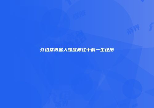 介绍茶界名人朦胧陈红中的一生经历