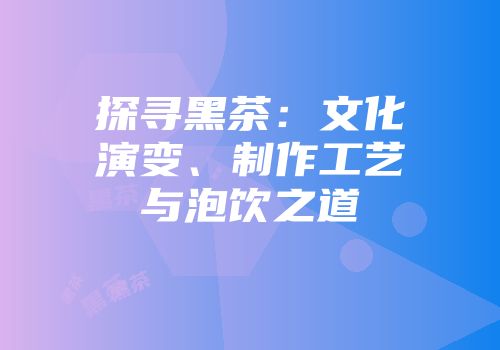 探寻黑茶：文化演变、制作工艺与泡饮之道