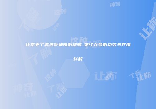 让你更了解这种神奇的植物-英红九号的功效与作用详解