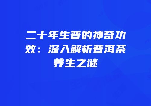 二十年生普的神奇功效：深入解析普洱茶养生之谜